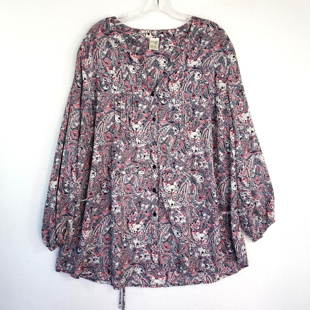 Terra & Sky Paisley Blouse Womens Plus‎ 1X Blue Sapphire Office Interview Boho